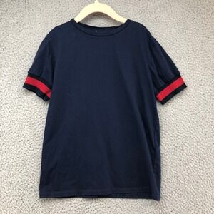 Gucci T-Shirt Girls 10 Kids Navy Blue Red Web Stripe Cuff Short Sleeve Italy